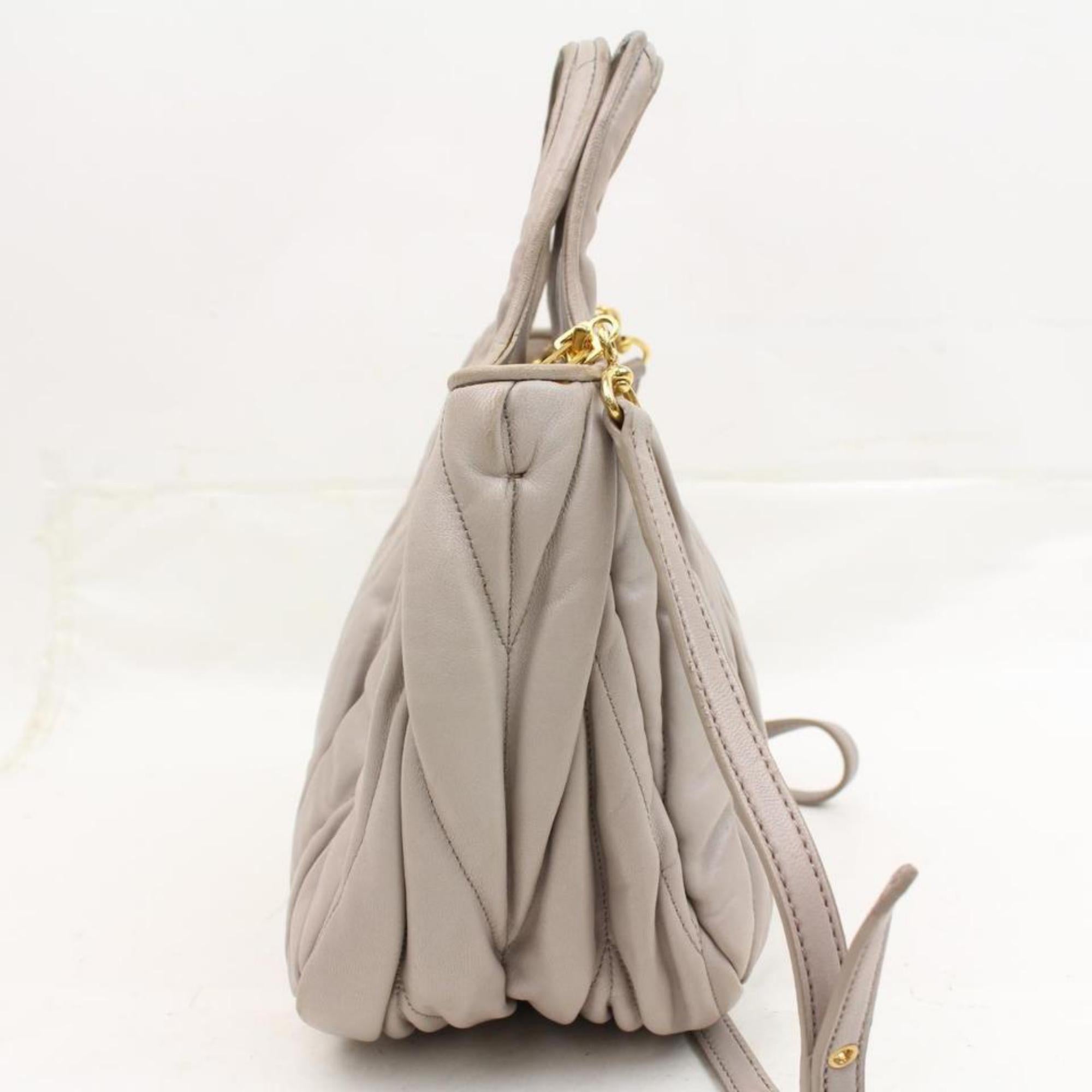 Miu Miu Cinch Chevron Quilted 2way 2189951 Light Grey Leather Shoulder Bag For Sale 2