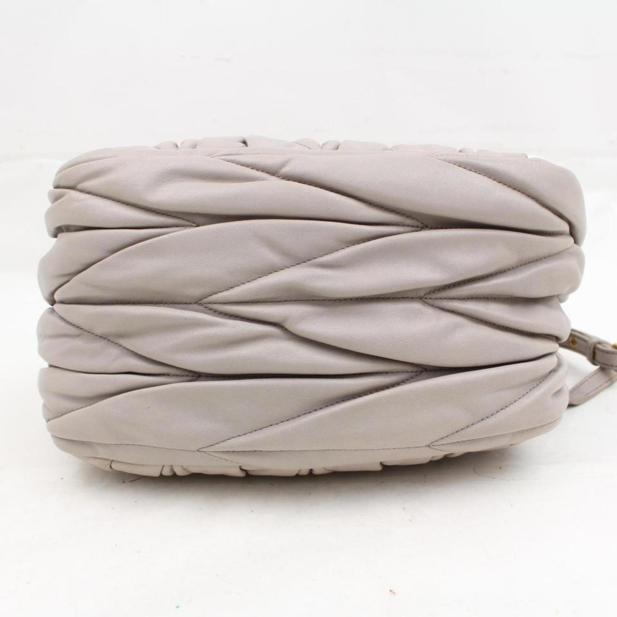 Miu Miu Cinch Chevron Quilted 2way 2189951 Light Grey Leather Shoulder Bag For Sale 4