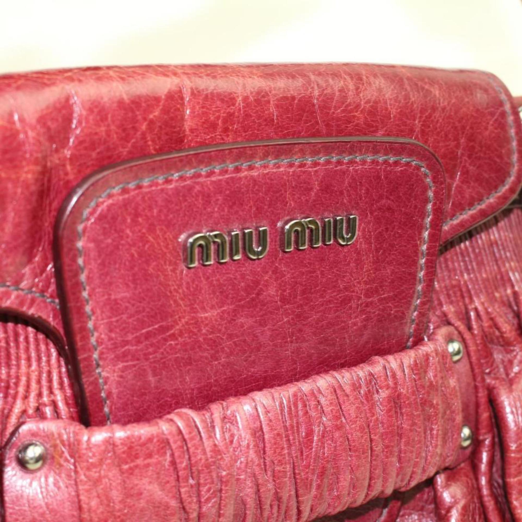 Brown Miu Miu Cinched Hobo 2189935 Bordeaux Leather Satchel For Sale