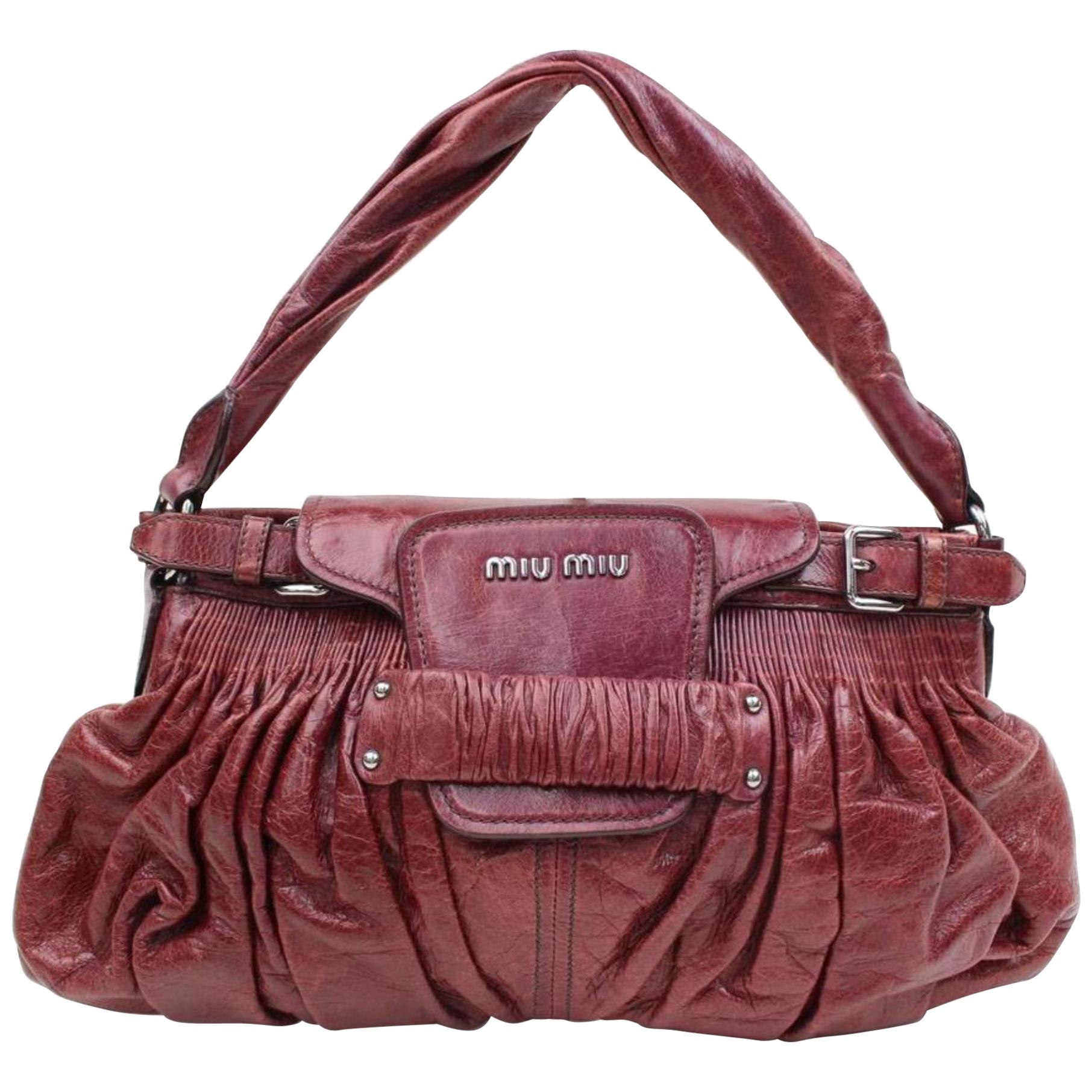 Miu Miu Cinched Hobo 2189935 Bordeaux Leather Satchel For Sale