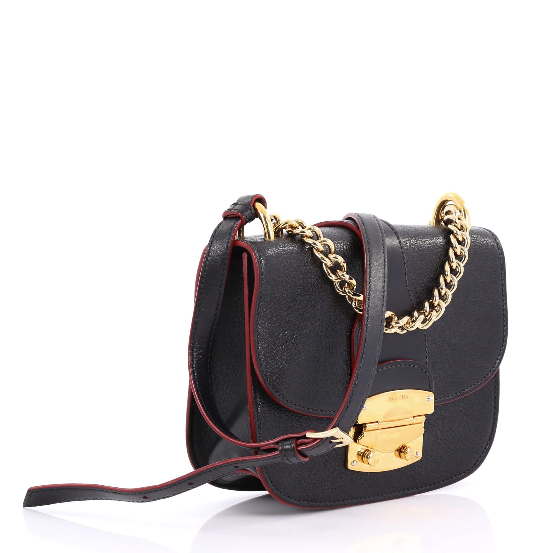 Black Miu Miu Classic Lock and Chain Handbag Leather