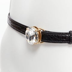 MIU MIU ceinture fine en cuir noir 30" avec boucle en cristal surdimensionné transparent