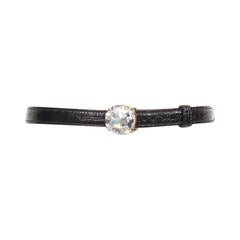 MIU MIU clear oversized crystal buckle black leather skinny belt 30"