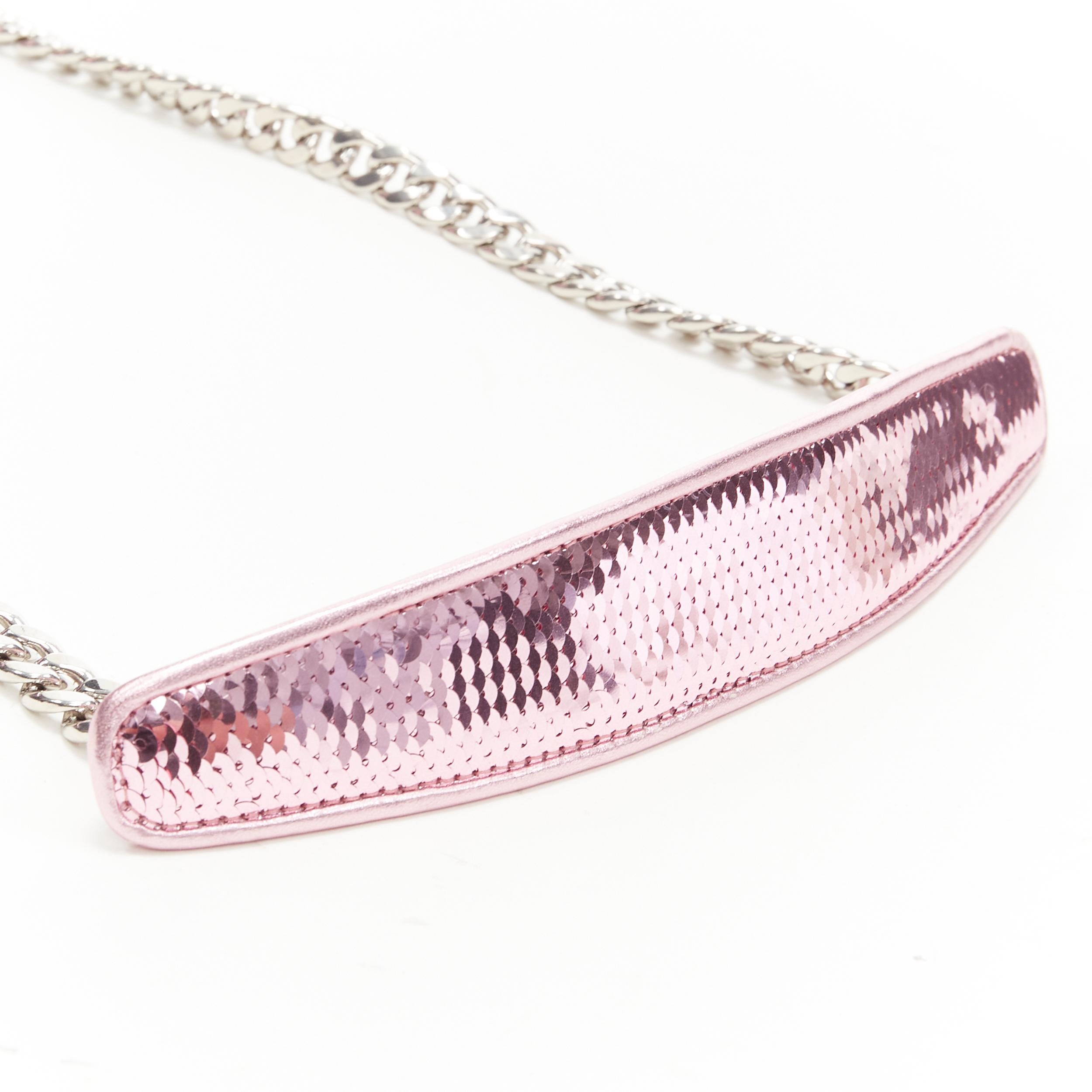 MIU MIU Cleo pink sequins silver chunky chain flap shoulder bag 3