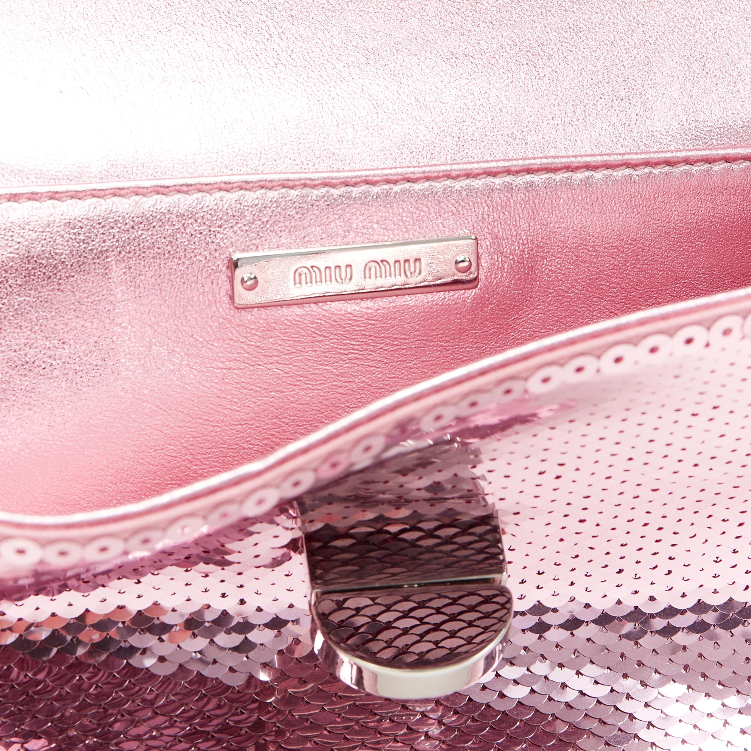 MIU MIU Cleo pink sequins silver chunky chain flap shoulder bag 4