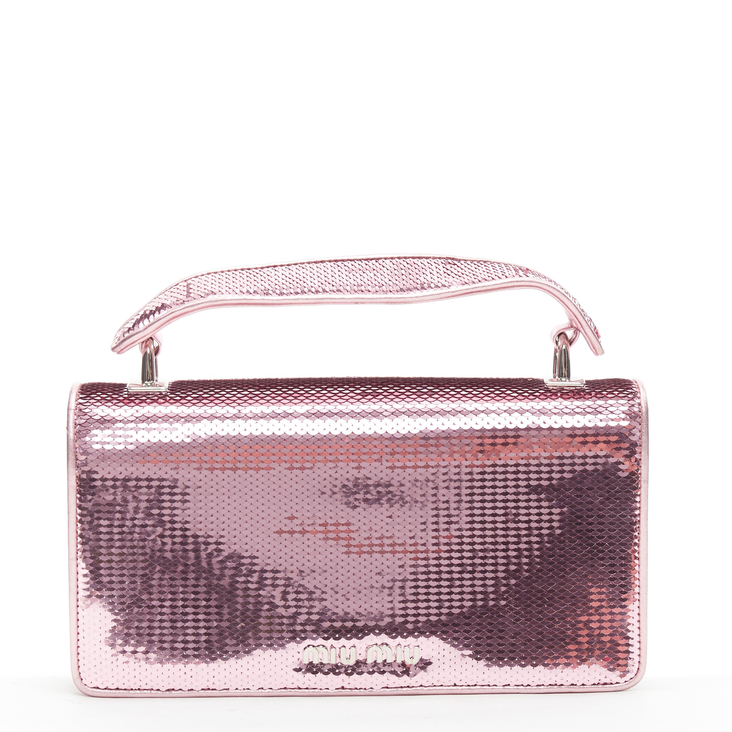 Gray MIU MIU Cleo pink sequins silver chunky chain flap shoulder bag