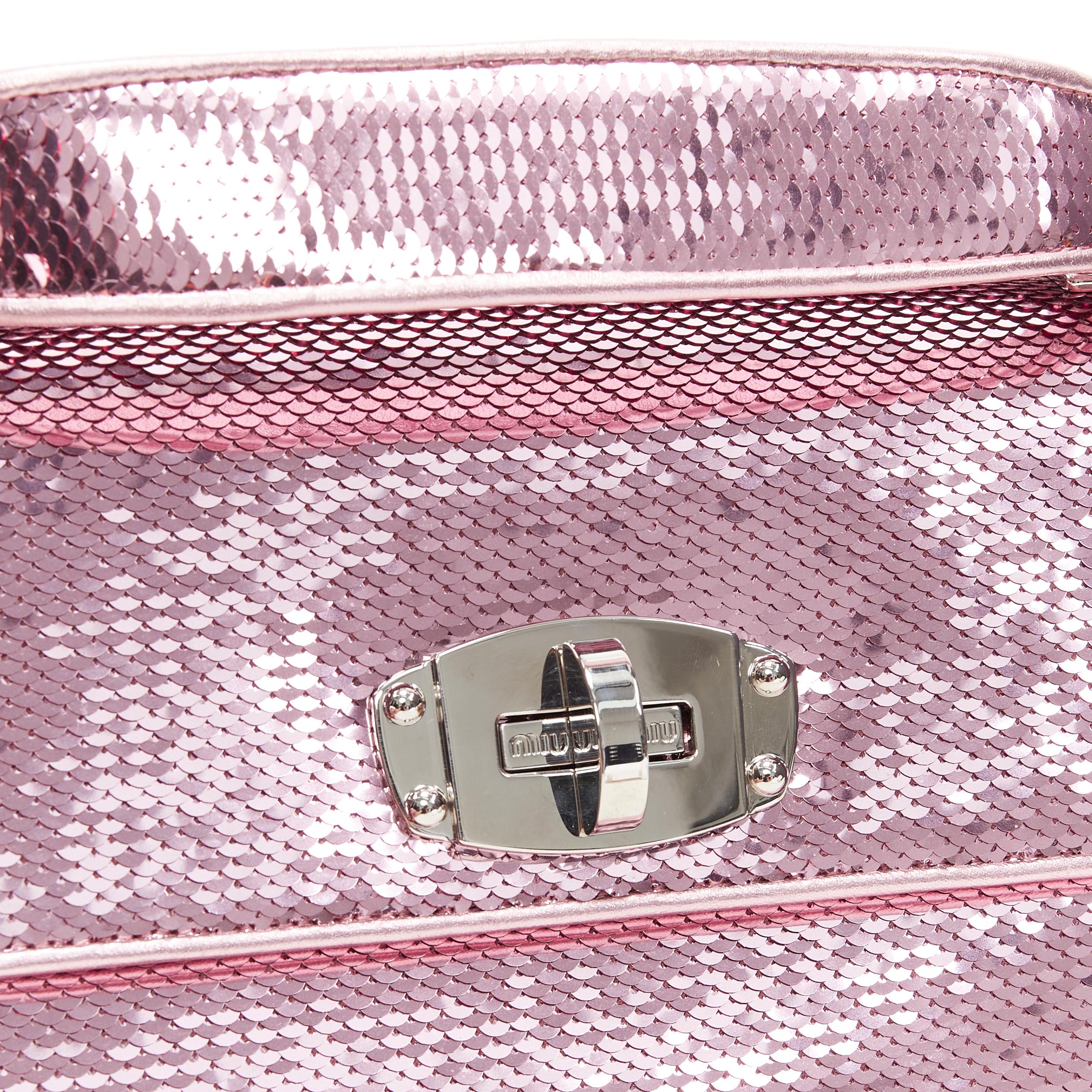 Women's MIU MIU Cleo pink sequins silver chunky chain flap shoulder bag