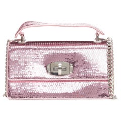 MIU MIU Cleo pink sequins silver chunky chain flap shoulder bag