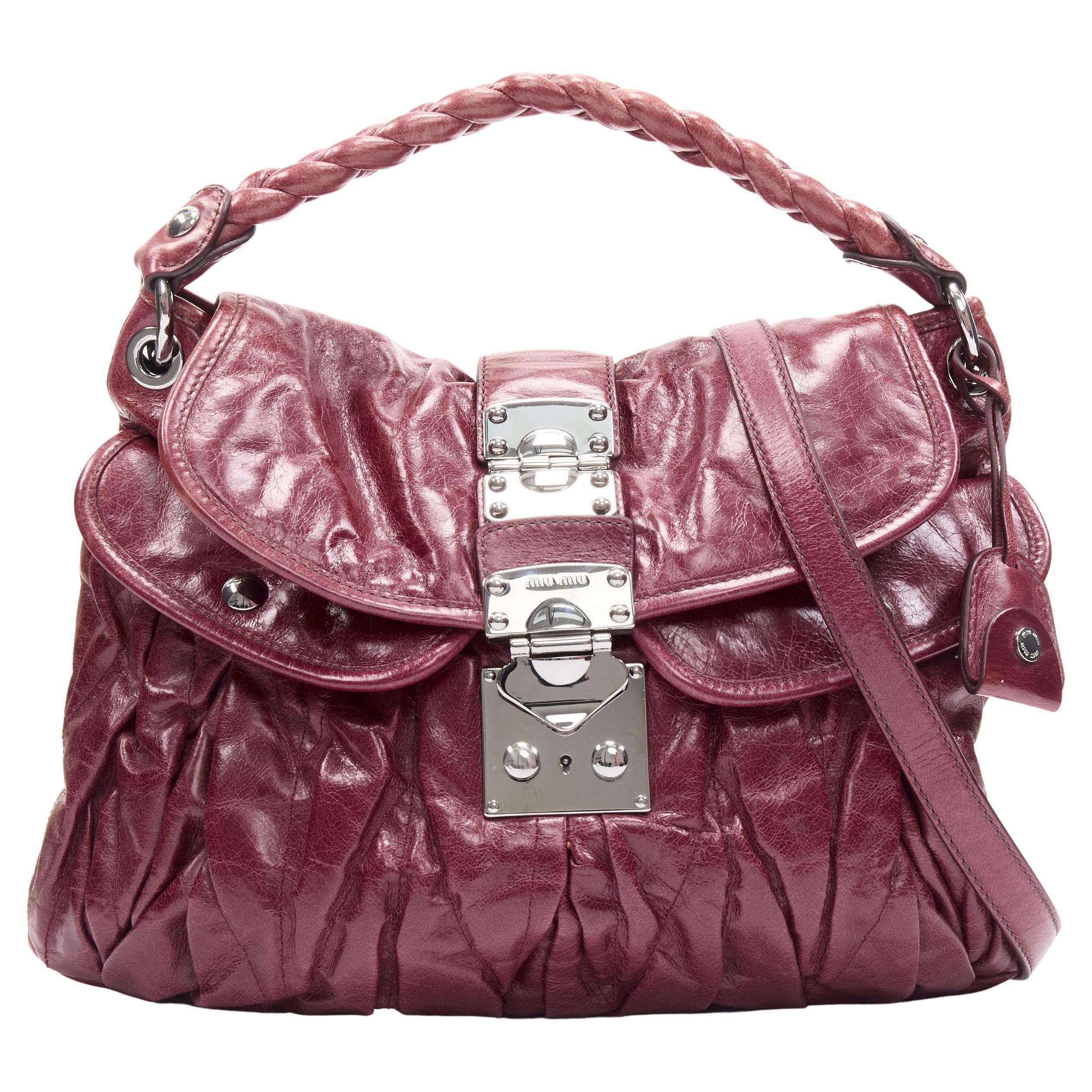 Miu Miu Purple Metallic Matelasse Nappa Leather Coffer Hobo Bag