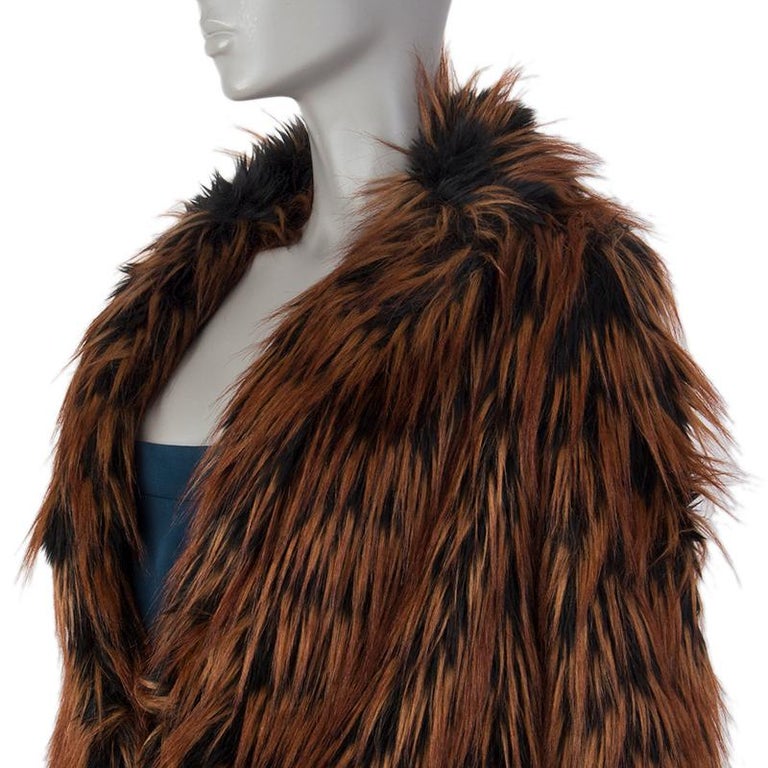 MIU MIU cognac and black FAUX Fur Jacket 40 S For Sale at 1stDibs
