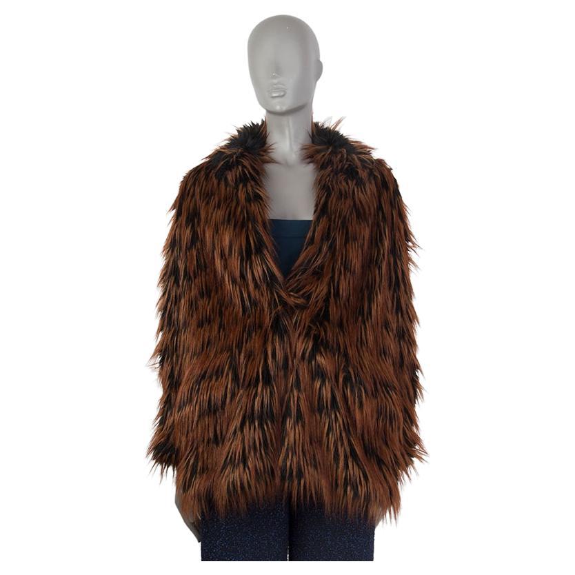 MIU MIU cognac & black FAUX Fur Jacket 40 S For Sale