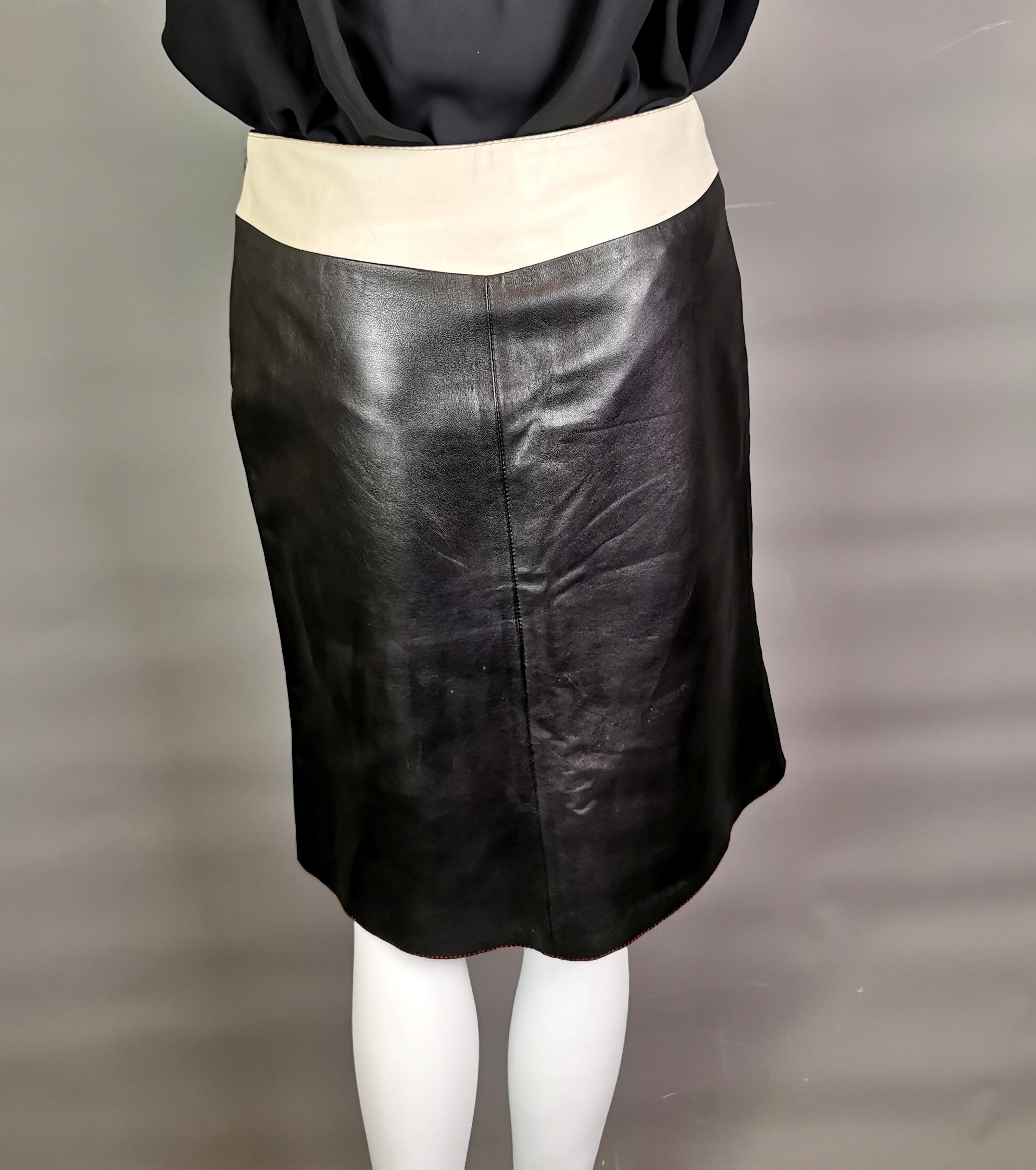 Women's Miu Miu contrast leather midi skirt  For Sale