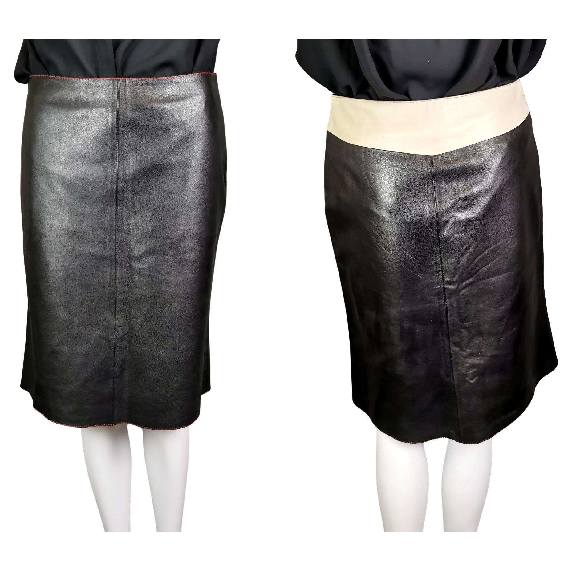 Miu Miu contrast leather midi skirt  For Sale