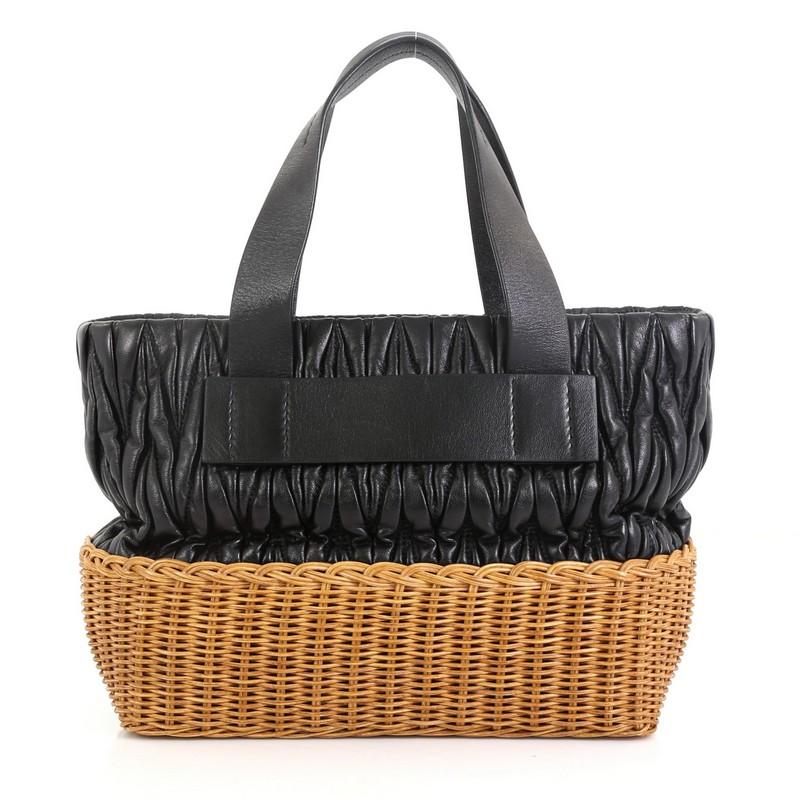 Miu Miu Convertible Bucket Tote Matelasse Leather And Wicker Medium
