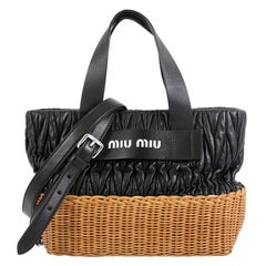 Miu Miu Convertible Bucket Tote Matelasse Leather And Wicker Medium