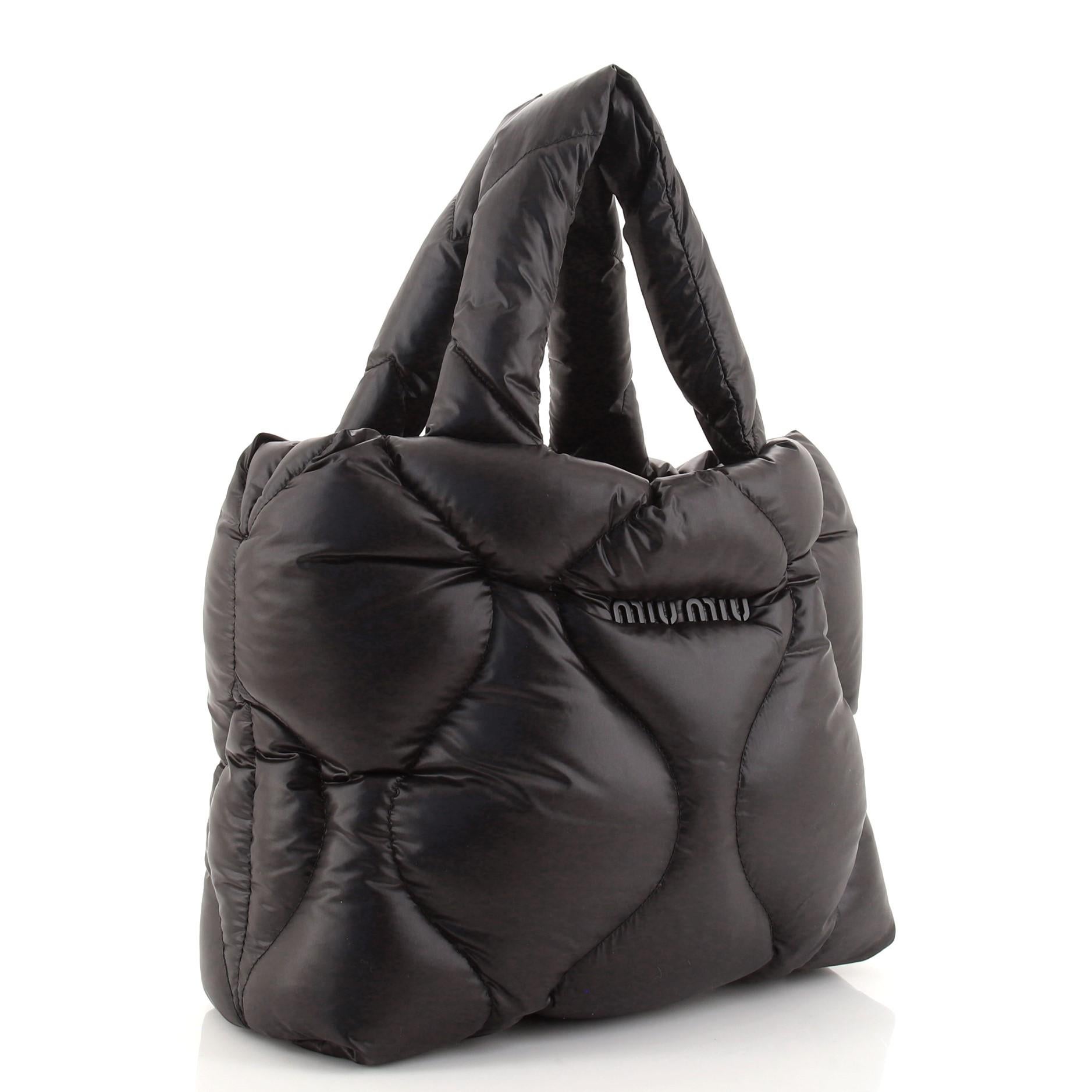 Black Miu Miu Convertible Open Tote Puffy Quilted Nylon