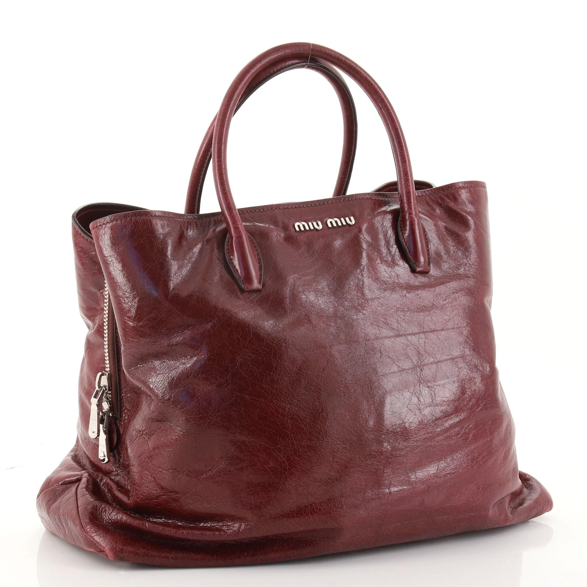 Brown Miu Miu Convertible Tote Vitello Shine Large