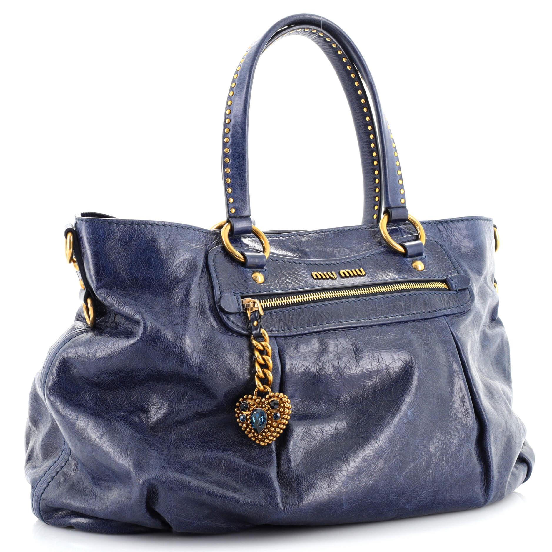 Purple Miu Miu Convertible Tote Vitello Shine Large