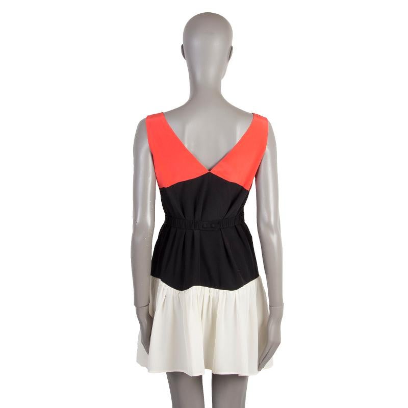 Beige MIU MIU coral black white silk COLORBLOCK Sleeveless Mini Dress 40 S