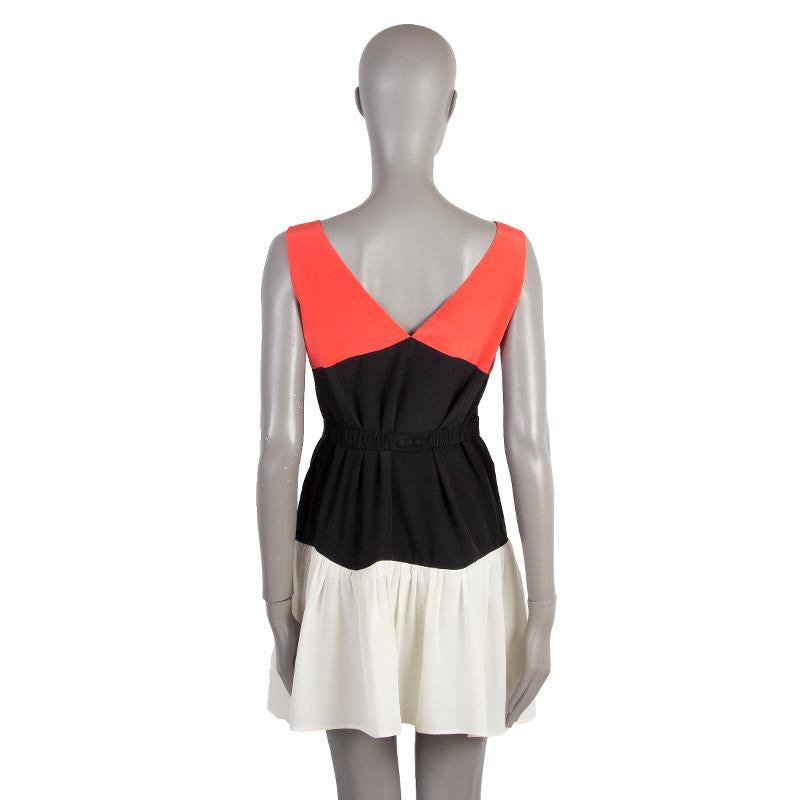 Beige MIU MIU coral black white silk COLORBLOCK Sleeveless Mini Dress 40 S For Sale