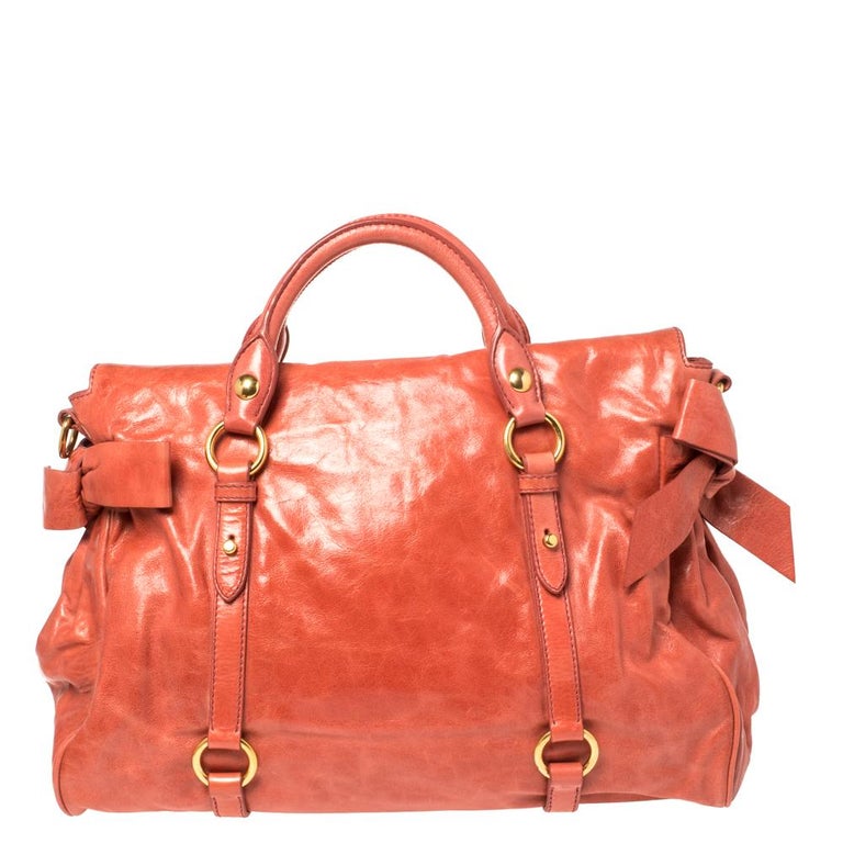 Miu Miu Red Vitello Lux Leather Bow Top Handle Bag at 1stDibs