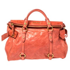 Miu Miu Coral Orange Vitello Lux Leather Bow Satchel