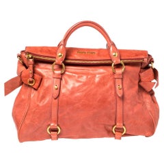 Miu Miu Coral Orange Vitello Lux Leather Bow Satchel