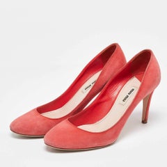 Miu Miu Coral Pink Suede Round Toe Pumps Size 37.5