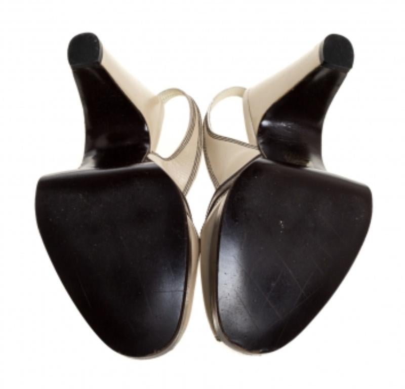 Beige Miu Miu Cream/Brown Leather Peep Toe Platform Slingback Sandals Size 38.5 For Sale