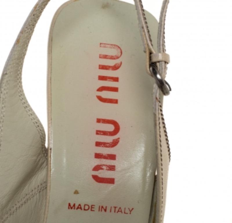 Miu Miu Cream/Brown Leather Peep Toe Platform Slingback Sandals Size 38.5 For Sale 2