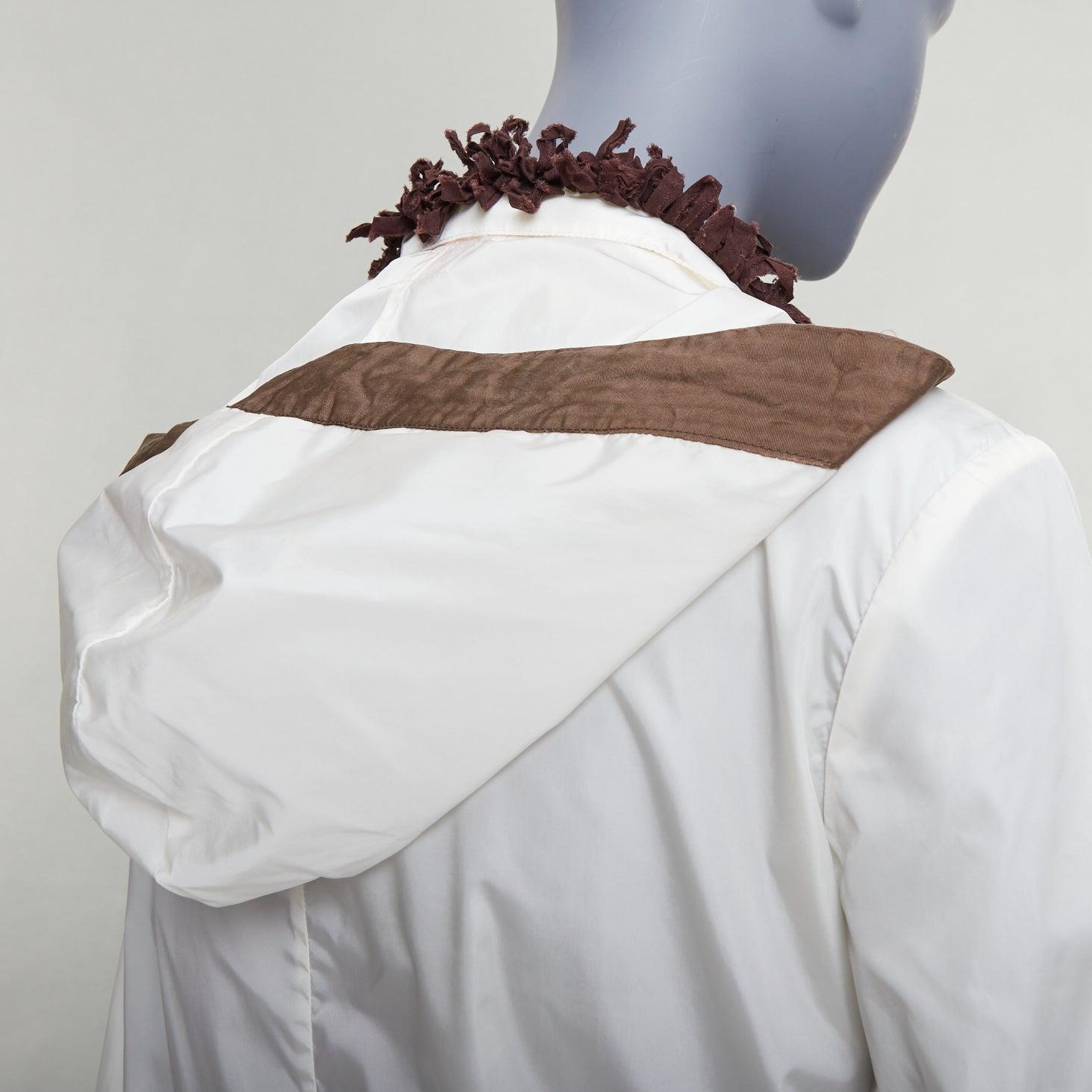 MIU MIU cream brown nylon ruffle lace trim cropped windbreaker IT42 M
Reference: GEGG/A00152
Brand: Miu Miu
Designer: Miuccia Prada
Material: Nylon
Color: Cream, Brown
Pattern: Solid
Closure: Zip
Extra Details: Drawstring cuffs.
Made in: