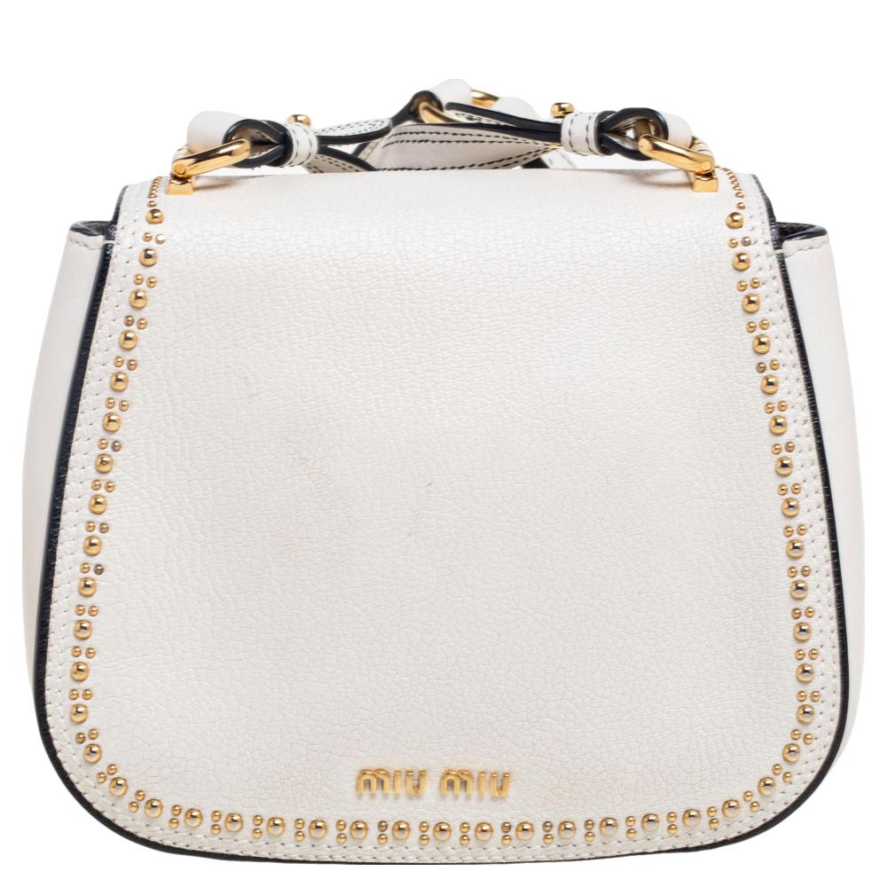 Miu Miu Cream Leather Dahlia Star Flap Crossbody Bag 4
