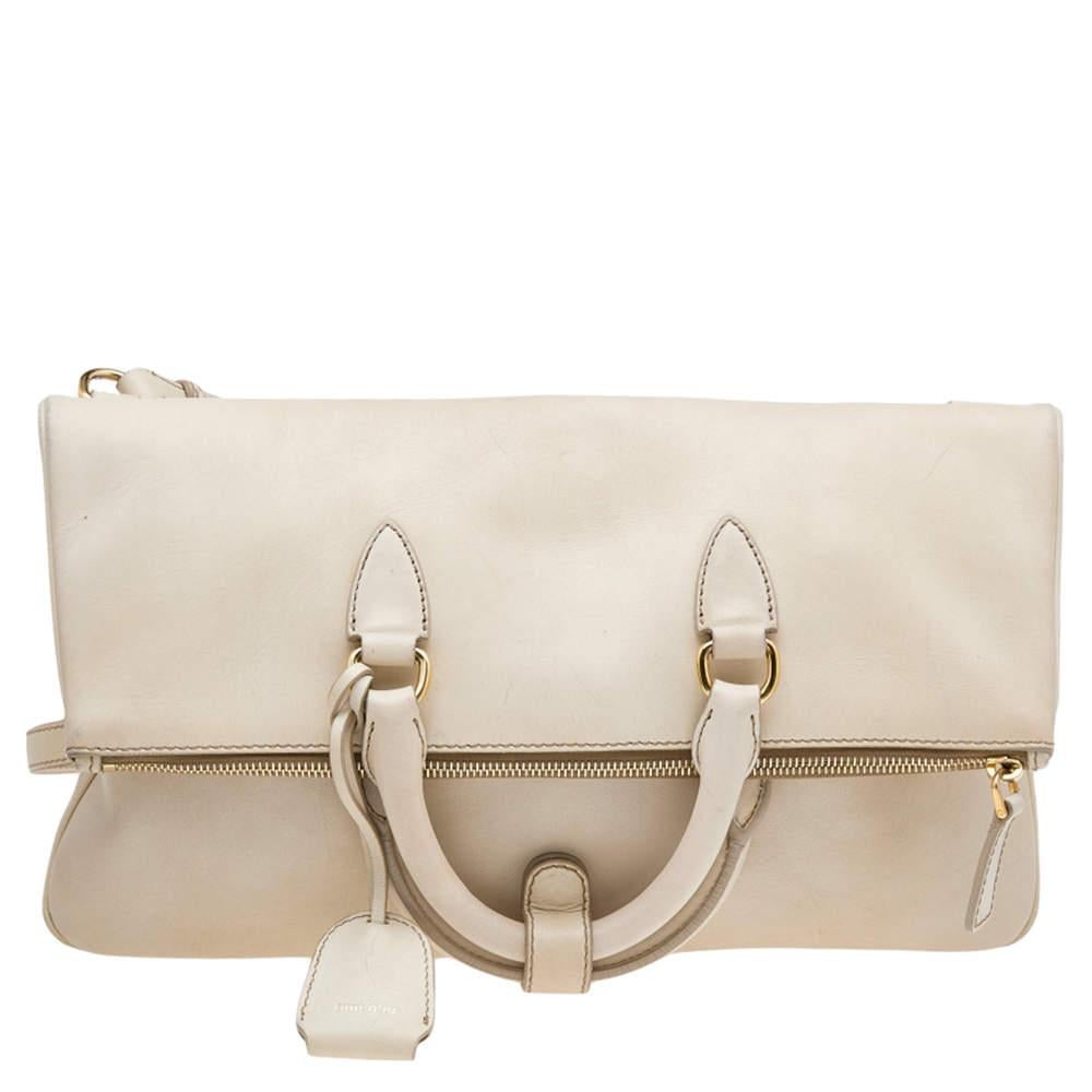Miu Miu Cream Leather Fold Over Shoulder Bag For Sale 5