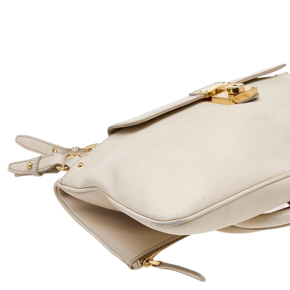 Miu Miu Cream Leather Fold Over Shoulder Bag For Sale 2
