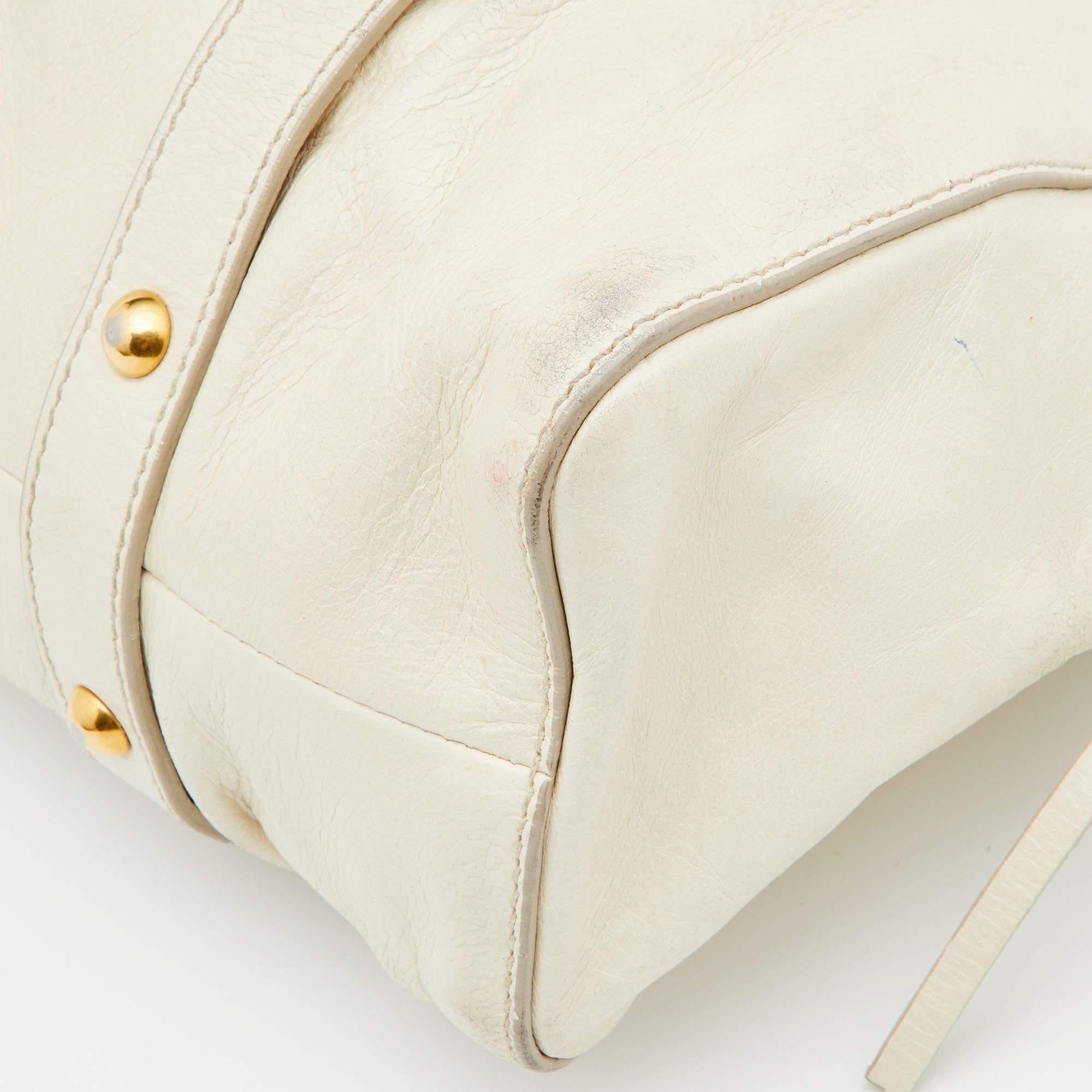 Miu Miu Cream Vitello Gathered Leather Tote 9