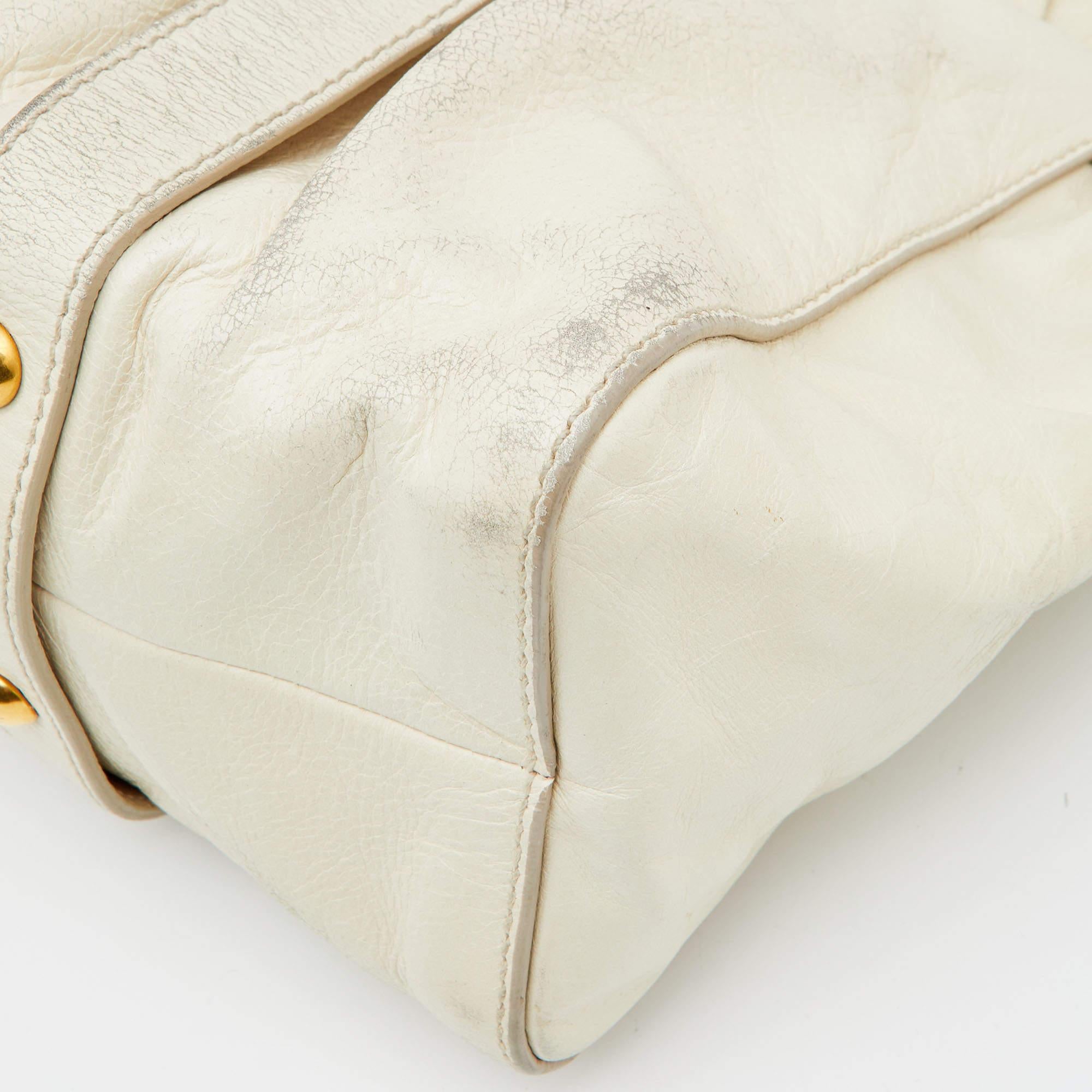 Miu Miu Cream Vitello Gathered Leather Tote 11