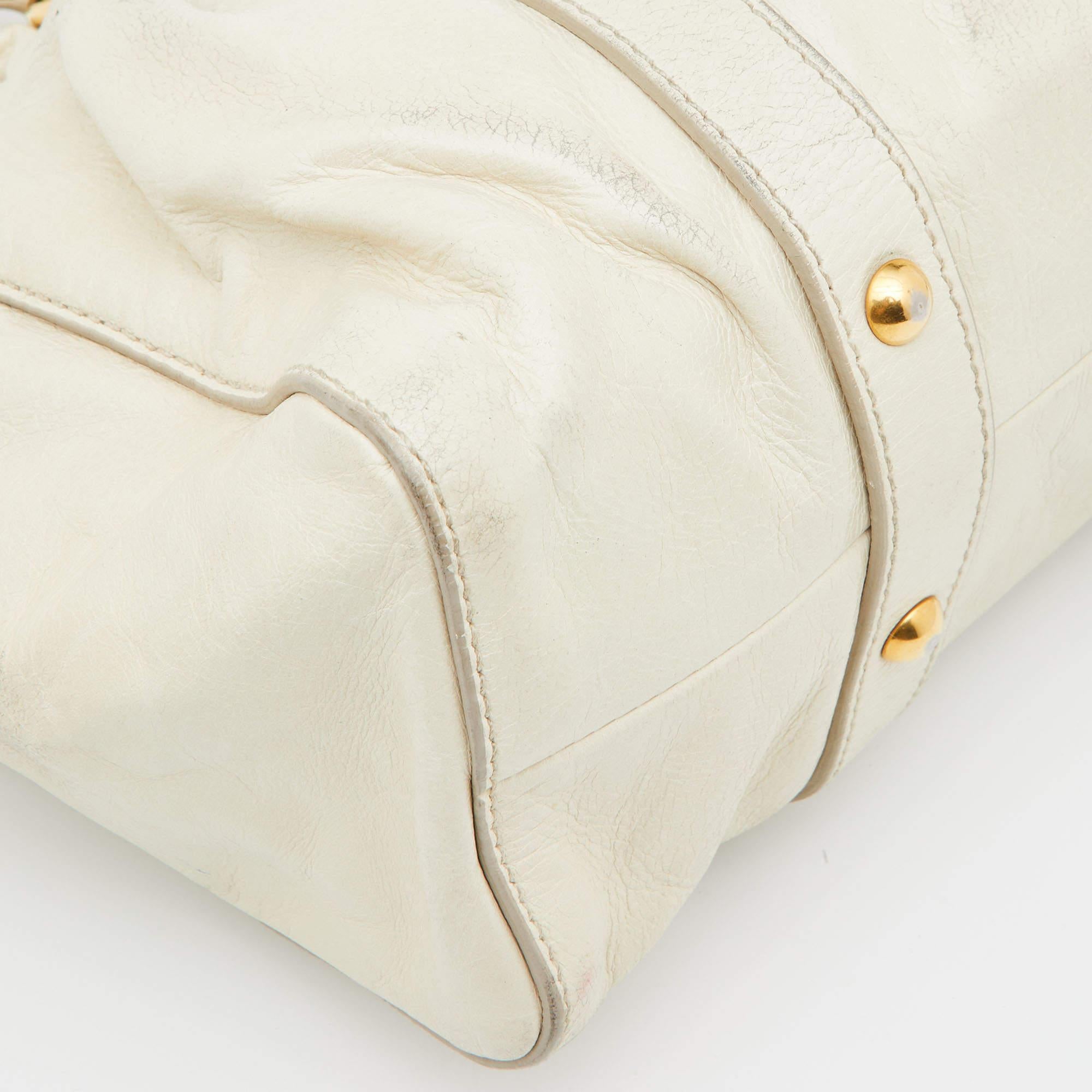 Miu Miu Cream Vitello Gathered Leather Tote 12