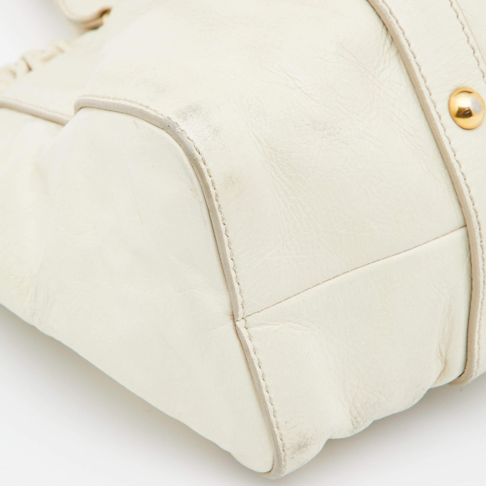 Miu Miu Cream Vitello Gathered Leather Tote 14