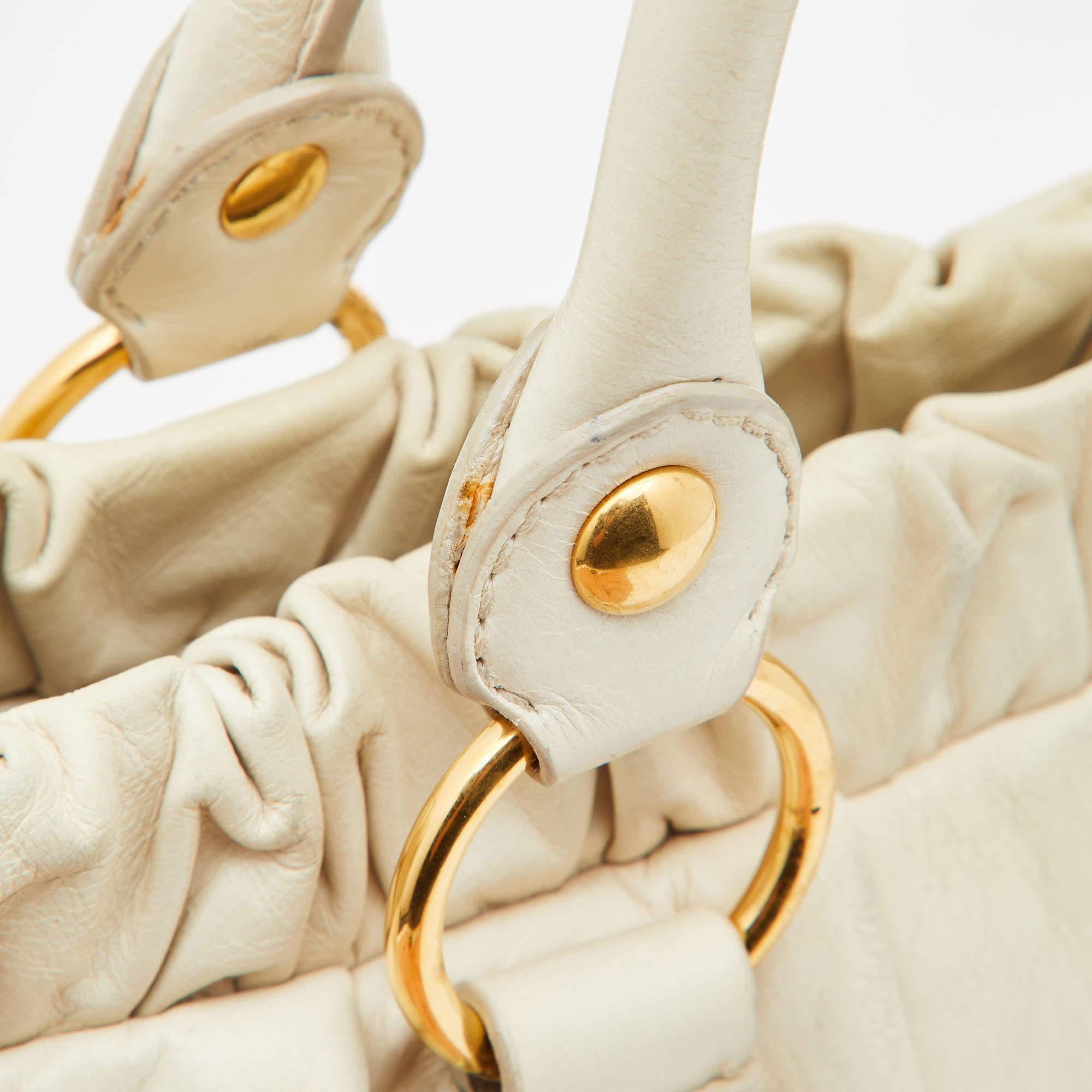 Miu Miu Cream Vitello Gathered Leather Tote 3