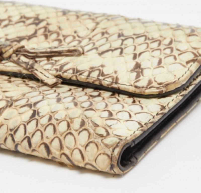 Women's Miu Miu Cream Watersnake Leather Bow Flap Compact Wallet For Sale