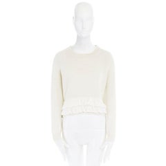 MIU MIU cream wool tiered ruffle silk hem long sleeve sweater top M