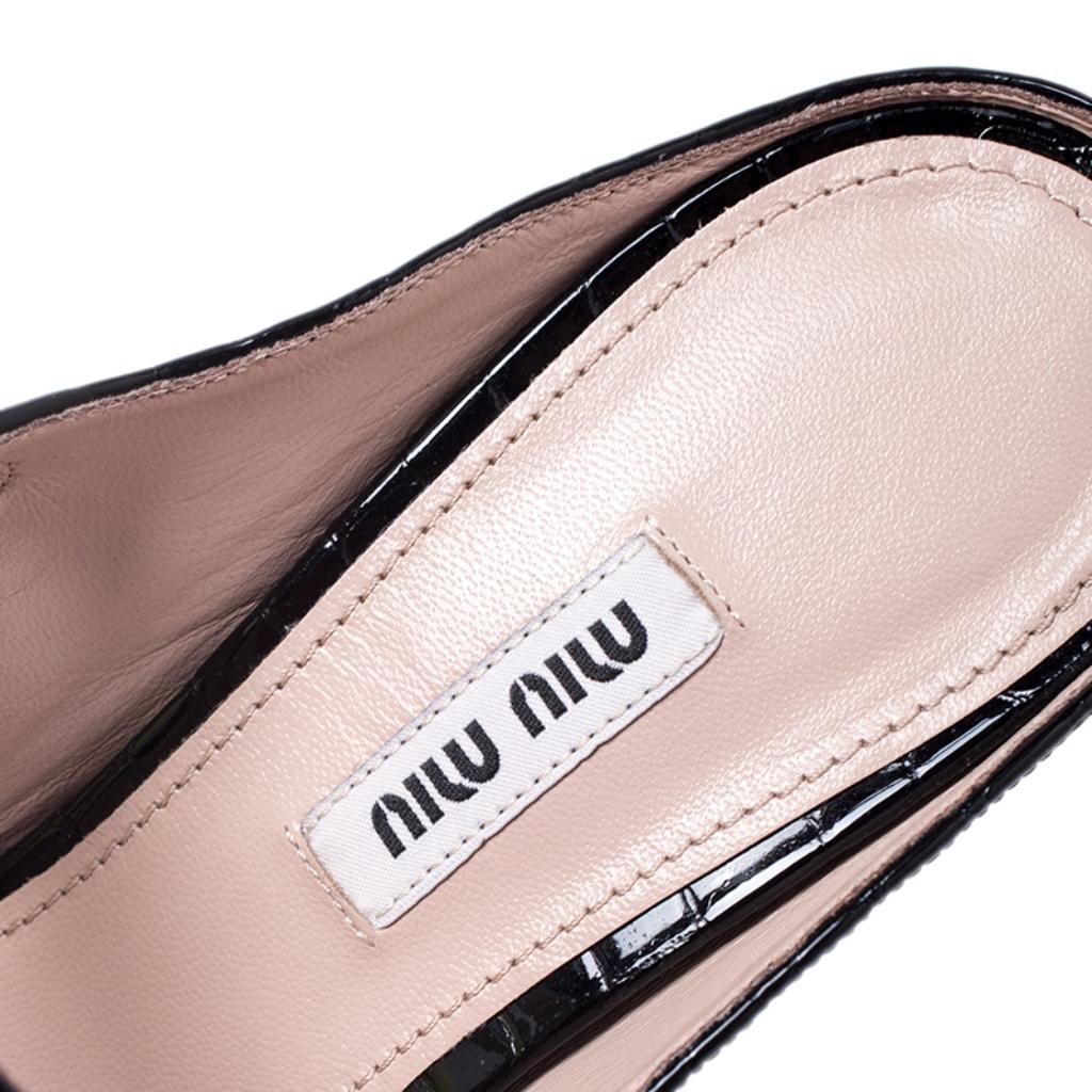 Miu Miu Croc Embossed Patent Leather Double Strap Pointed Toe Slide Mules 39 2