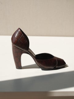 Miu Miu Croc Embossed Peep Toe Curved Heel 37 1999/2000