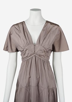 Miu Miu Croisière 2008 Taupe Silk Blend Draped Empire Waist Dress IT40