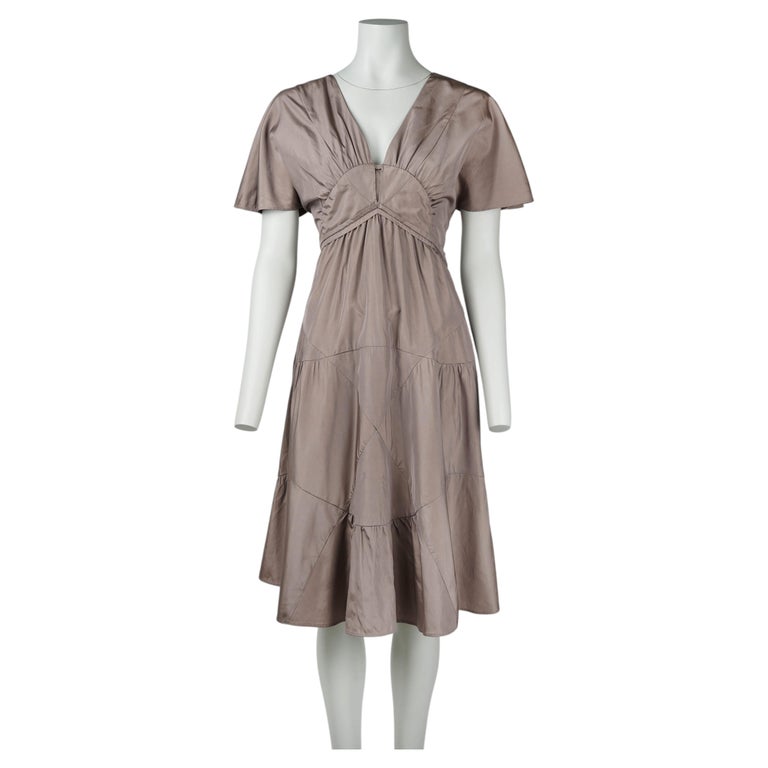 Miu Miu Croisière 2008 Taupe Silk Blend Draped Empire Waist Dress IT40 For Sale at 1stDibs