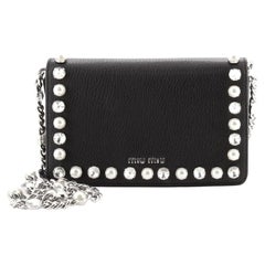 Miu Miu Crystal and Pearl Chain Clutch Embellished Leather Medium