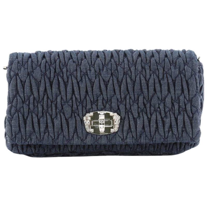 Miu Miu Crystal Clutch Matelasse Denim Small