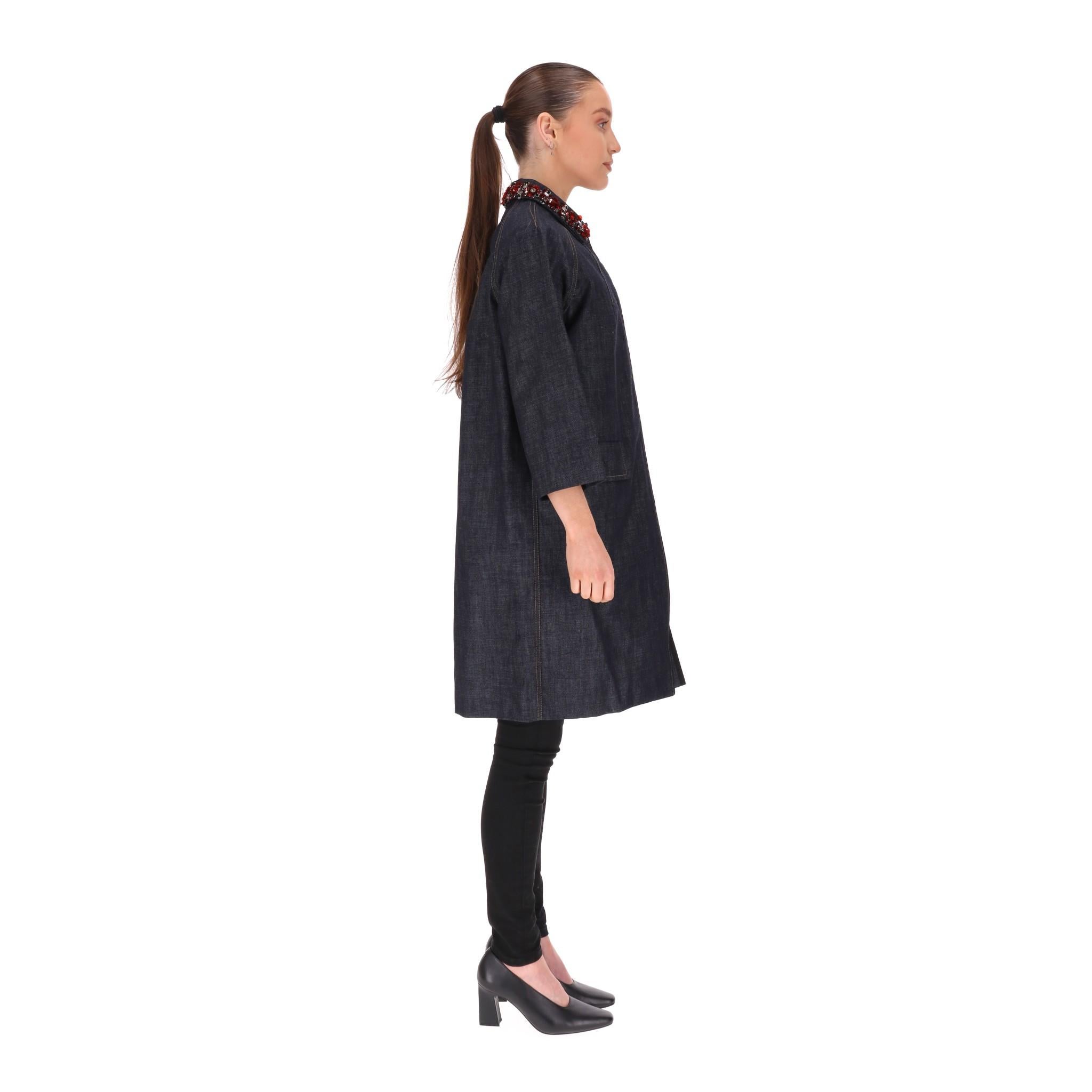 Black Miu Miu Crystal Embellished Denim Coat
