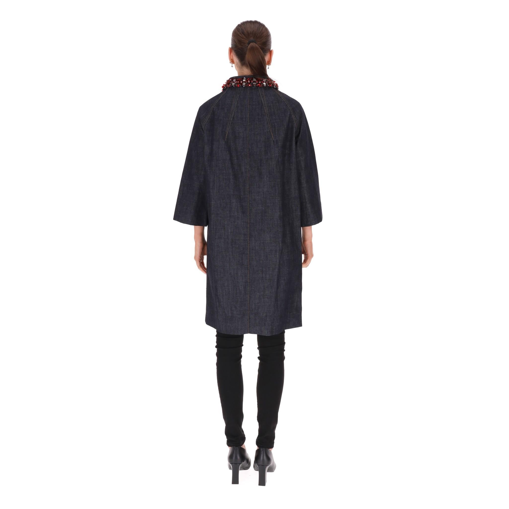 Miu Miu Crystal Embellished Denim Coat In Excellent Condition In London, GB