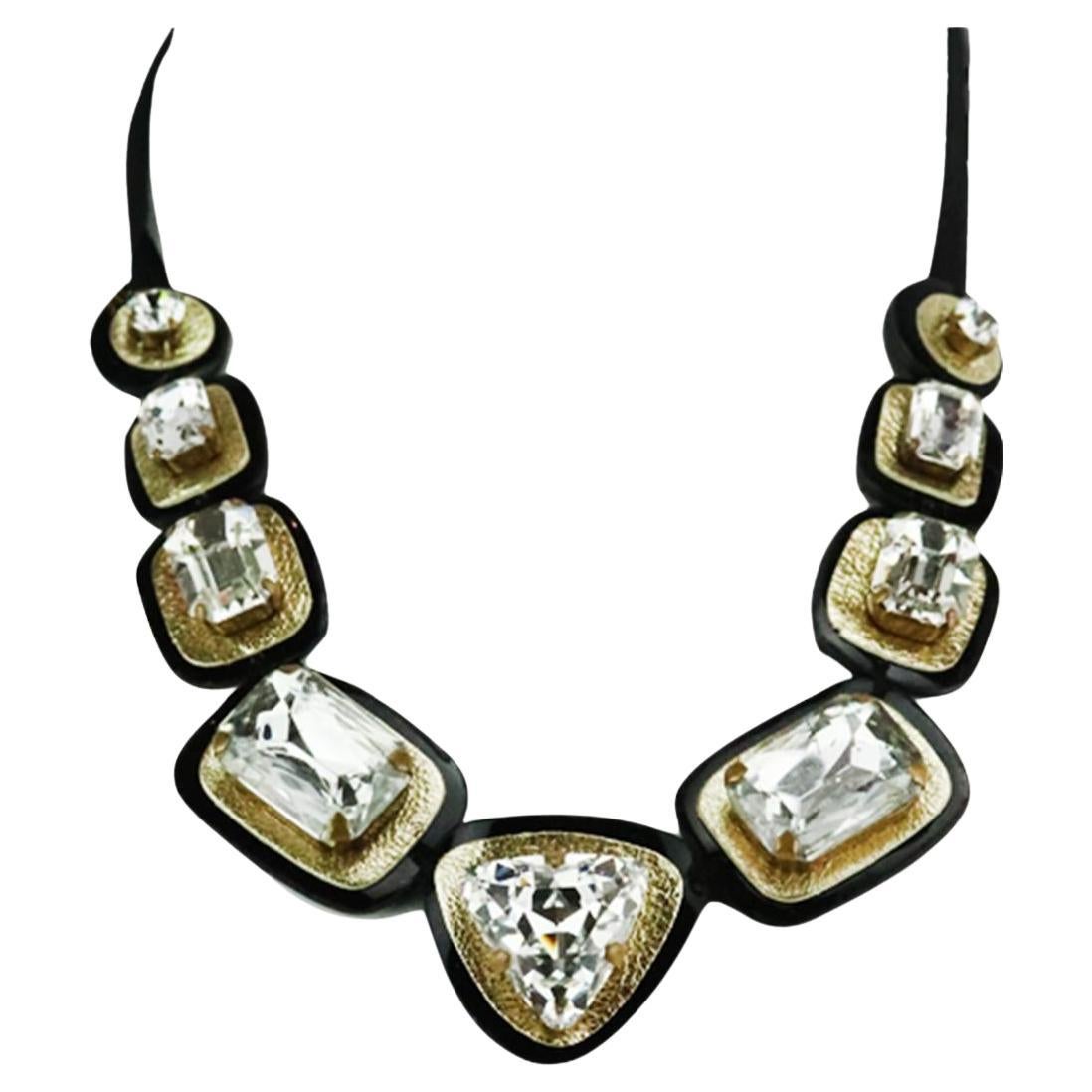 Miu Miu Crystal Embellished Leather Necklace